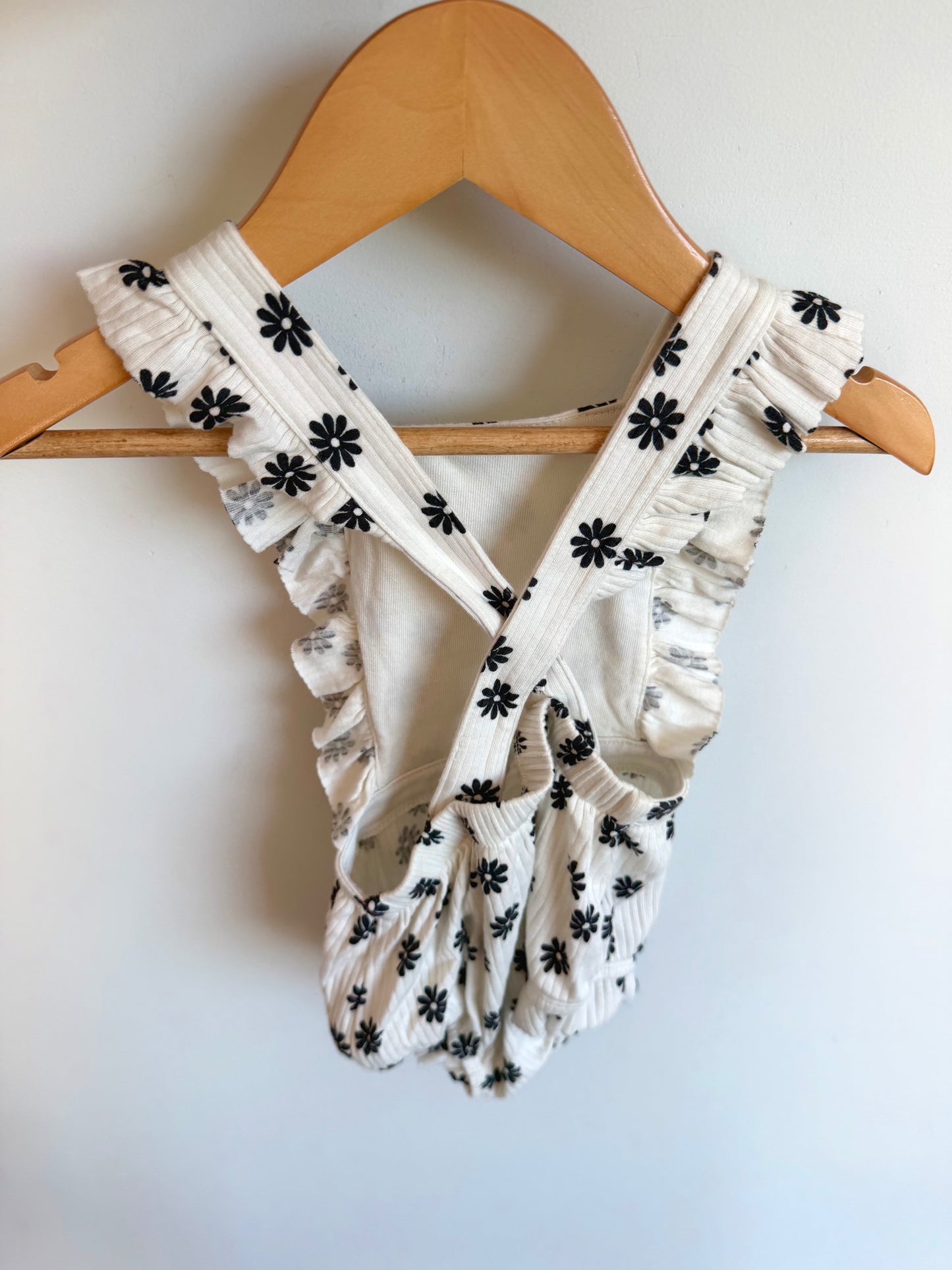 White with Black Flowers Bubble Overall Romper / 12m