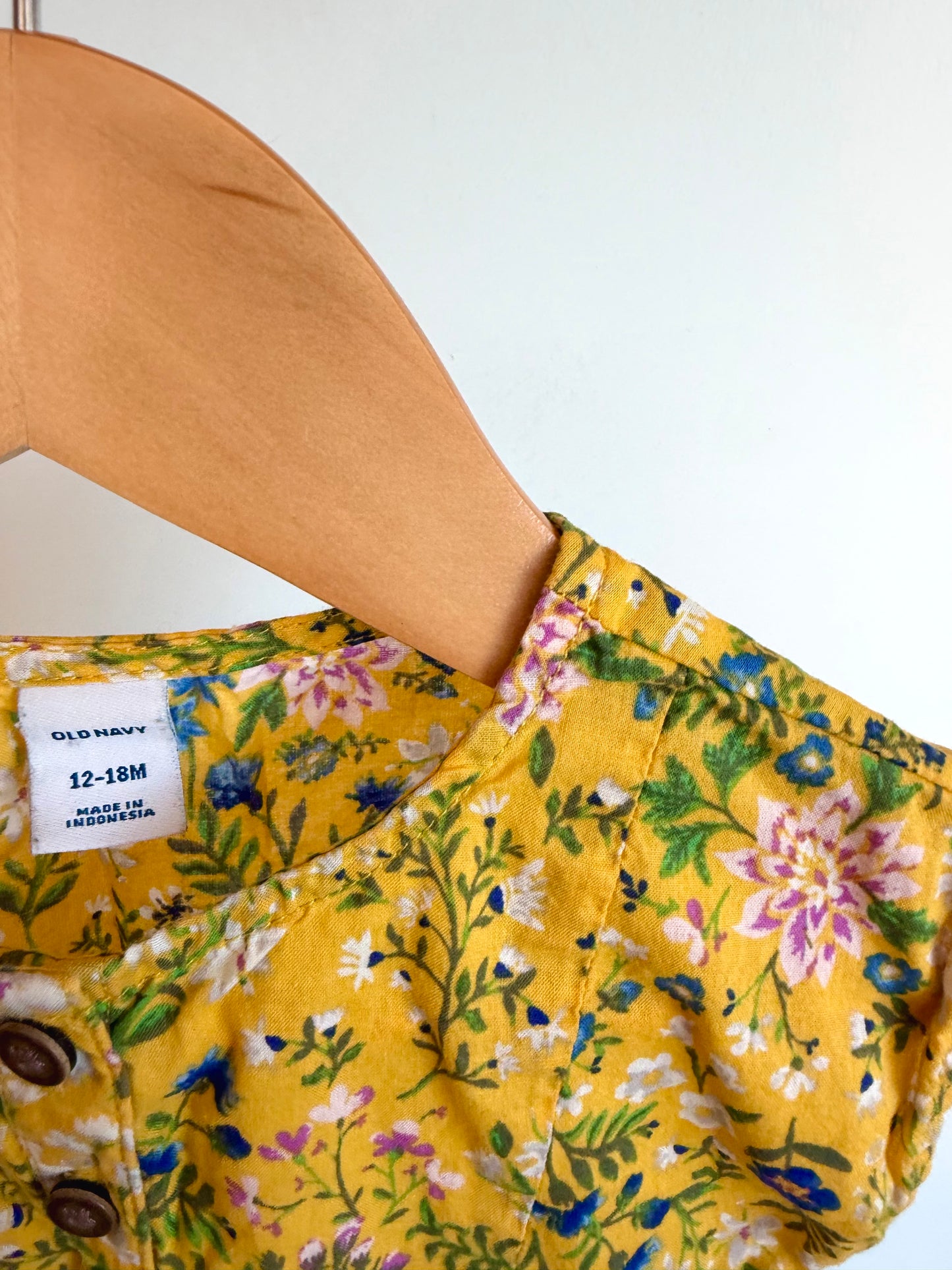 Yellow Floral Bow Bubble Romper / 12-18m