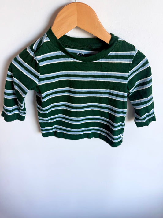100% Cotton Gap Blue + Green Striped Long Sleeve / 6-12m