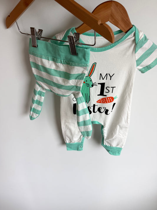 My 1st Easter Jumpsuit + Hat / 3-6m?