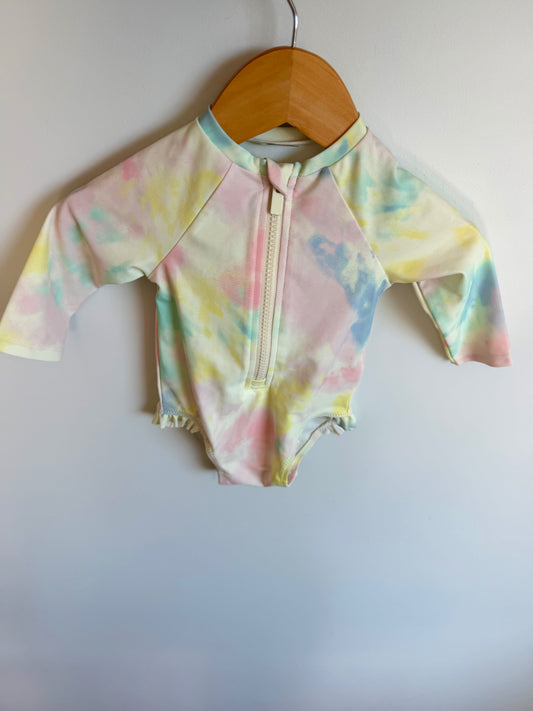Pastel Tie Dye Long Sleeve Swim Suit / 3-6m