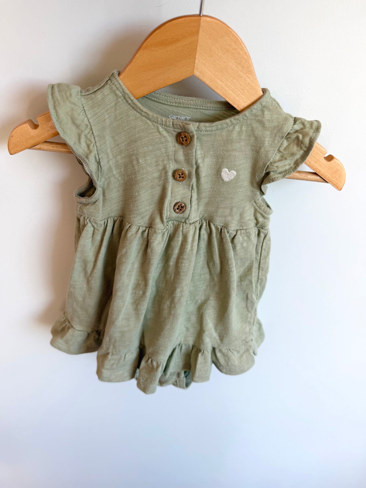 Sage Heart Bodysuit Dress / 9m