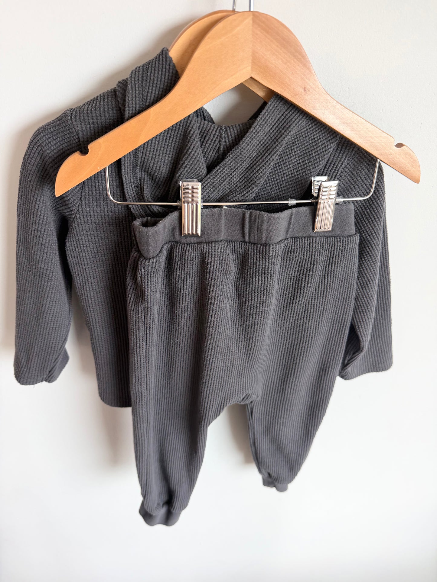 Grey Waffle Knit Hoodie + Pants Set / 24m