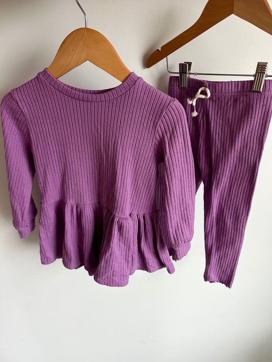 Lilac Peplum Long Sleeve Top + Pants Set / 3T