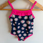 Pink Trim Floral Navy Swimsuit / 6-12m