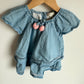 Chambray Top with Pink Pom Poms / 3T
