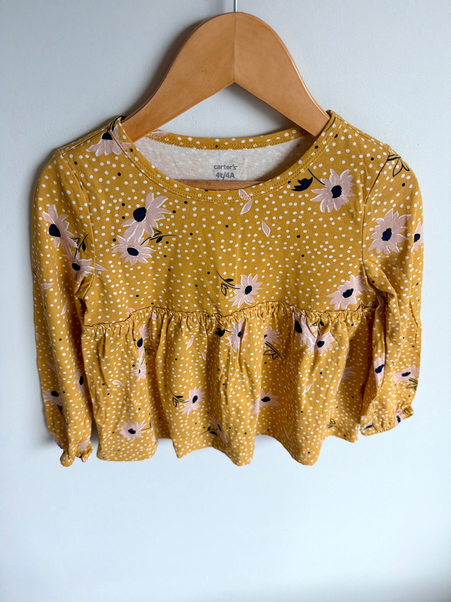 Yellow Dotted Floral Top / 4T