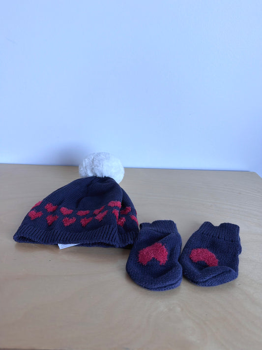 Heart Blue Toque + Mits / 18-24m