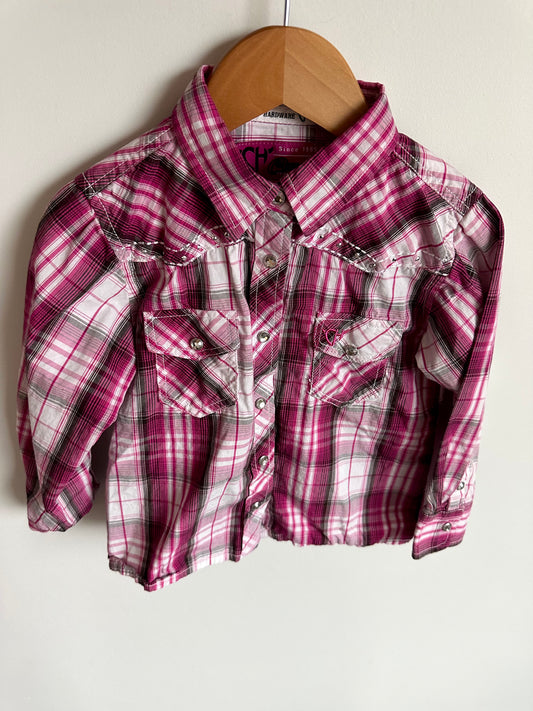 Pink Plaid Cowgirl Top / 3T