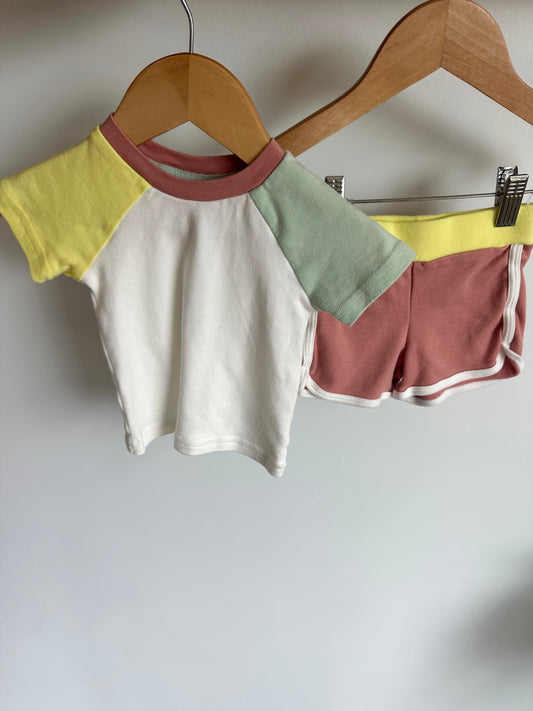 Organic Colour Block T-shirt + Shorts Set / 3-6m