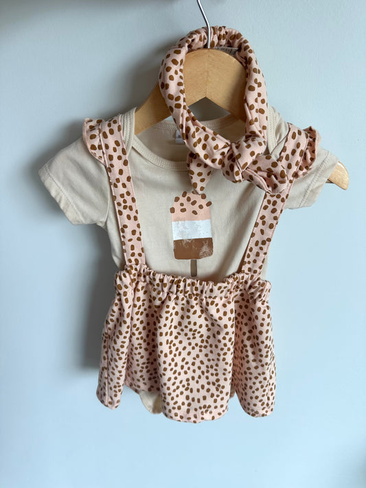 Dotted Ice Cream Bodysuit, Skirt + Headband Set / 18m