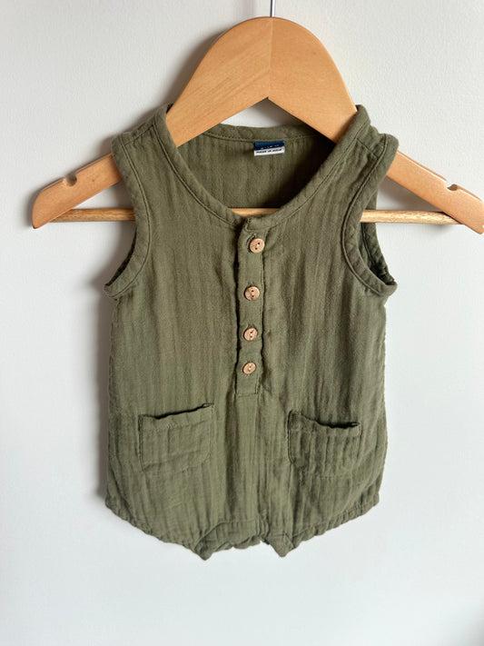 Sage Front Pocket Romper / 6-12m