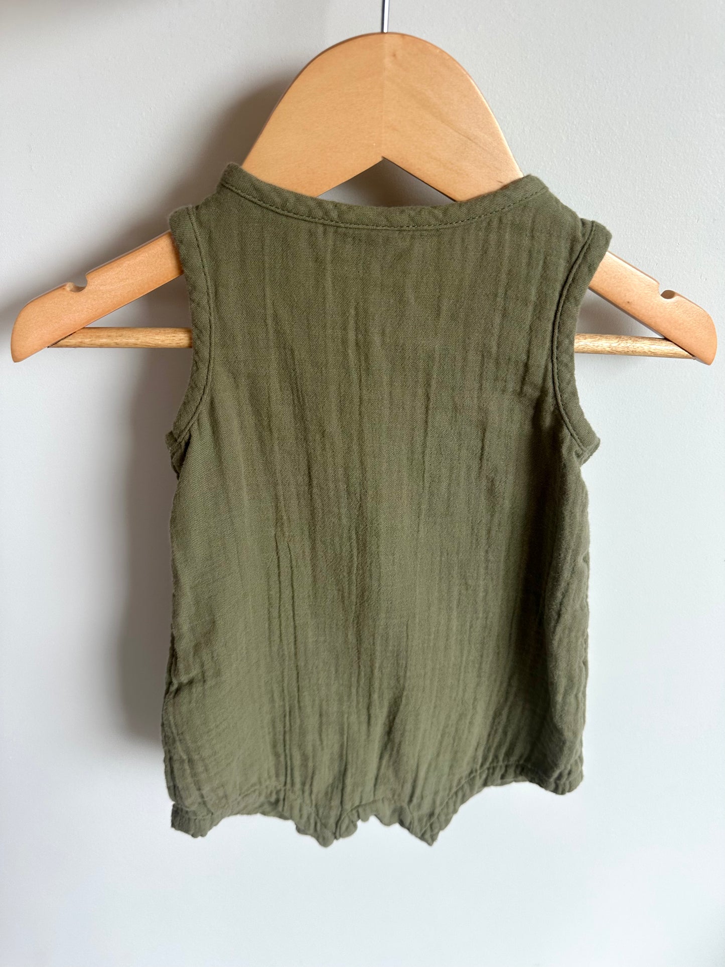 Sage Front Pocket Romper / 6-12m