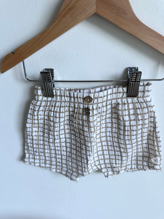 Tan Checkered Muslin Shorts / 18m