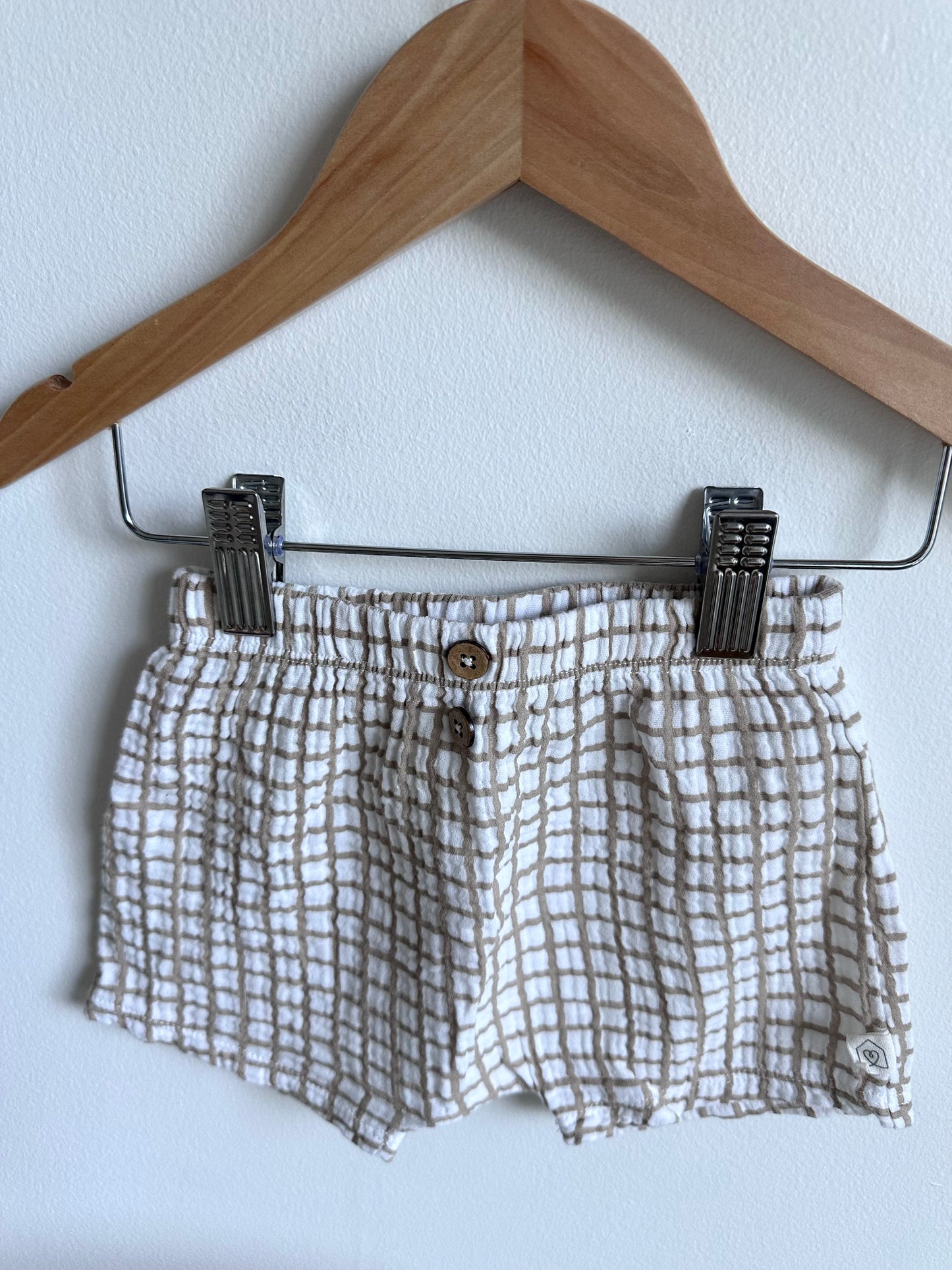 Tan Checkered Muslin Shorts / 18m