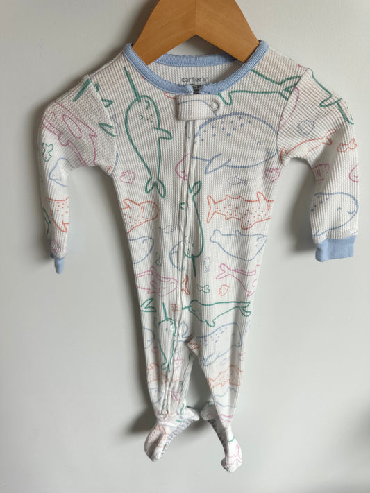Waffle Knit Whale Sleeper / 12m