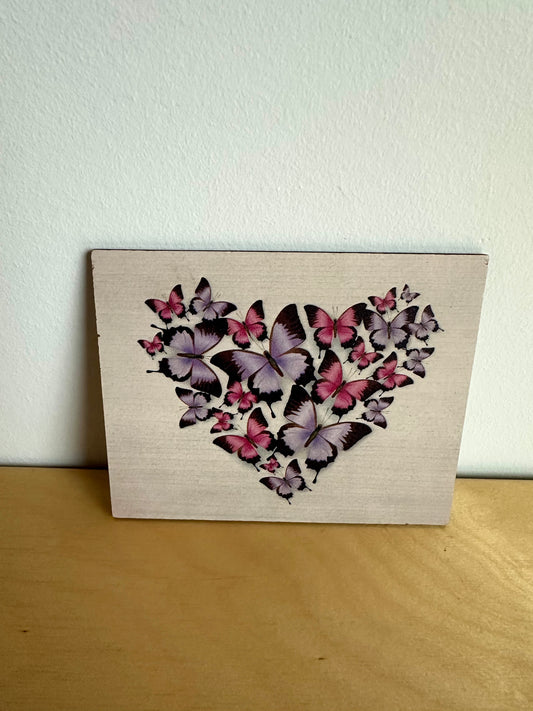 Butterfly Heart Wooden Post Card