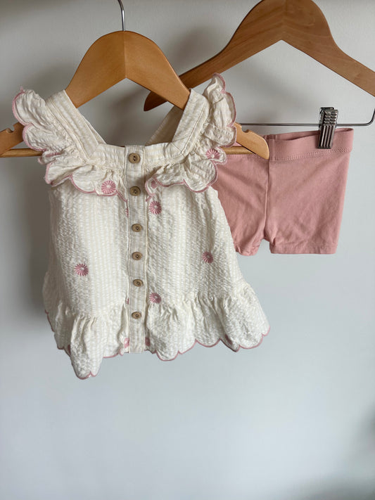White Embroidered Tunic + Biker Shorts Set / 12m