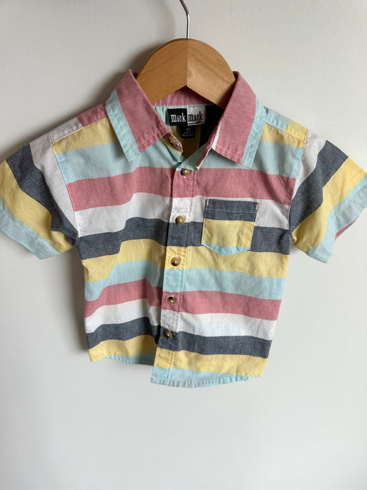 Striped Button Up T-shirt / 2T