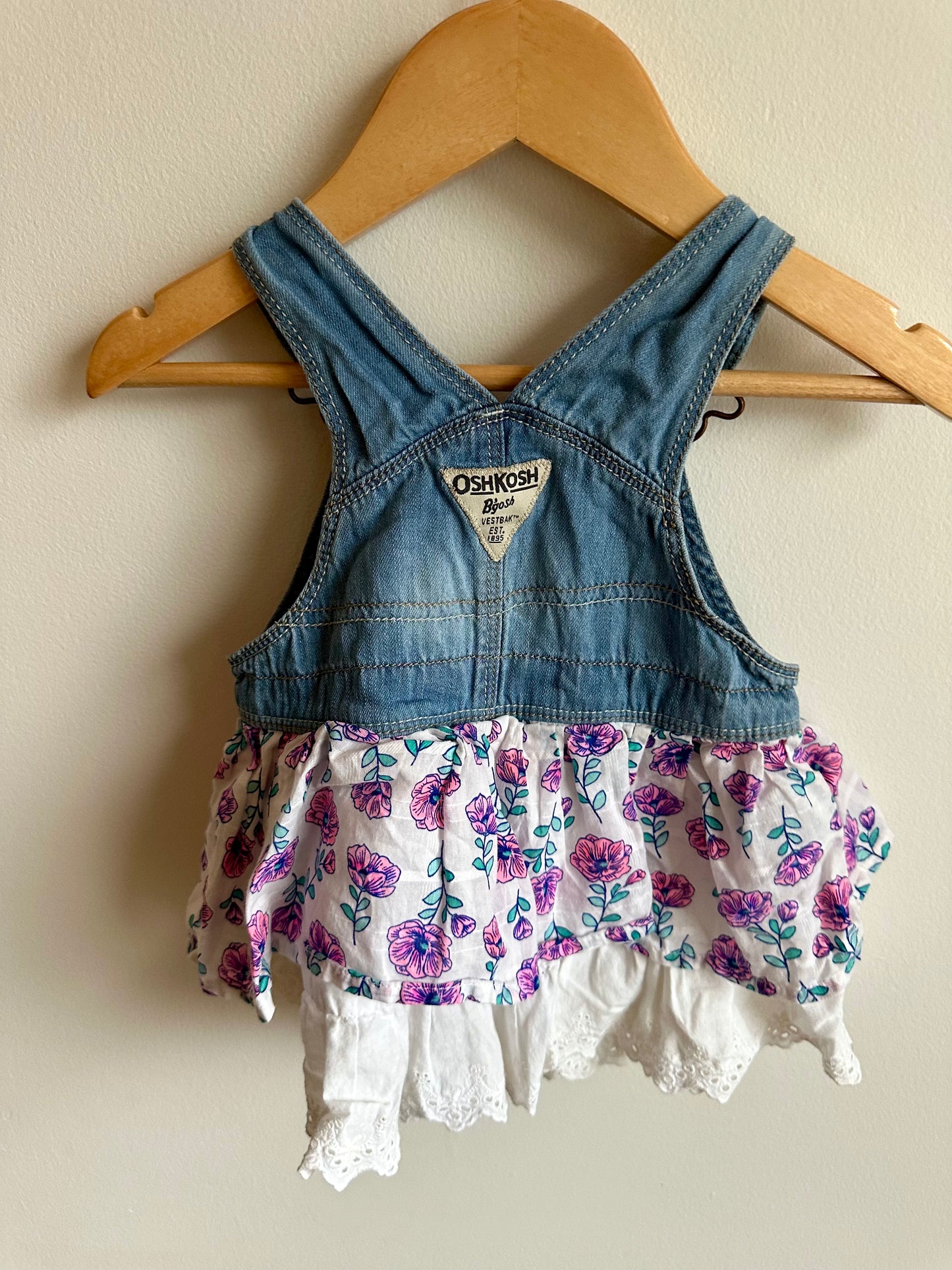 Denim + Floral Overall Dress / 6m