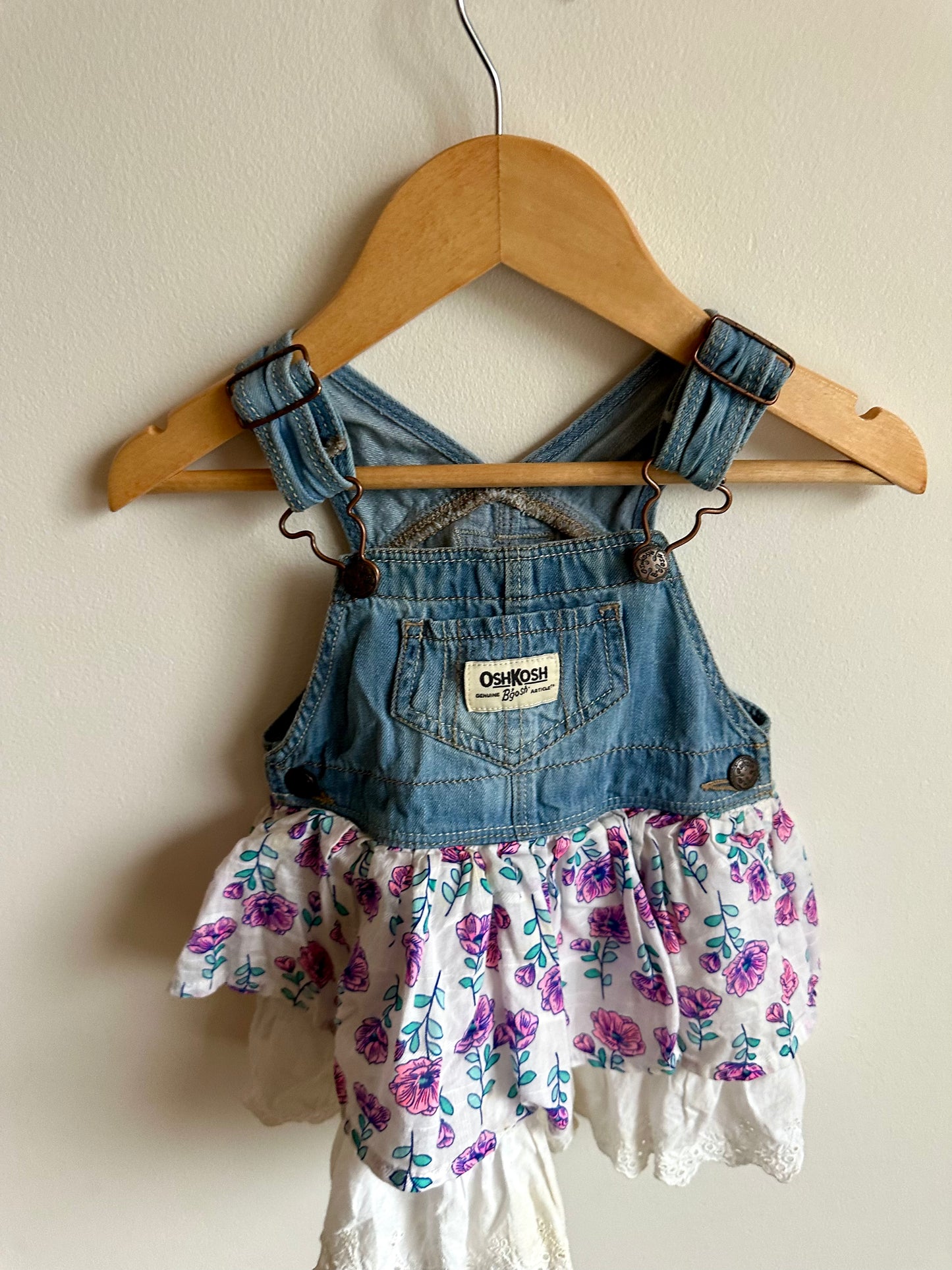 Denim + Floral Overall Dress / 6m