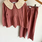 Zara Blush Lace Collared Long Sleeve + Wide Leg Pants Set / 6 years