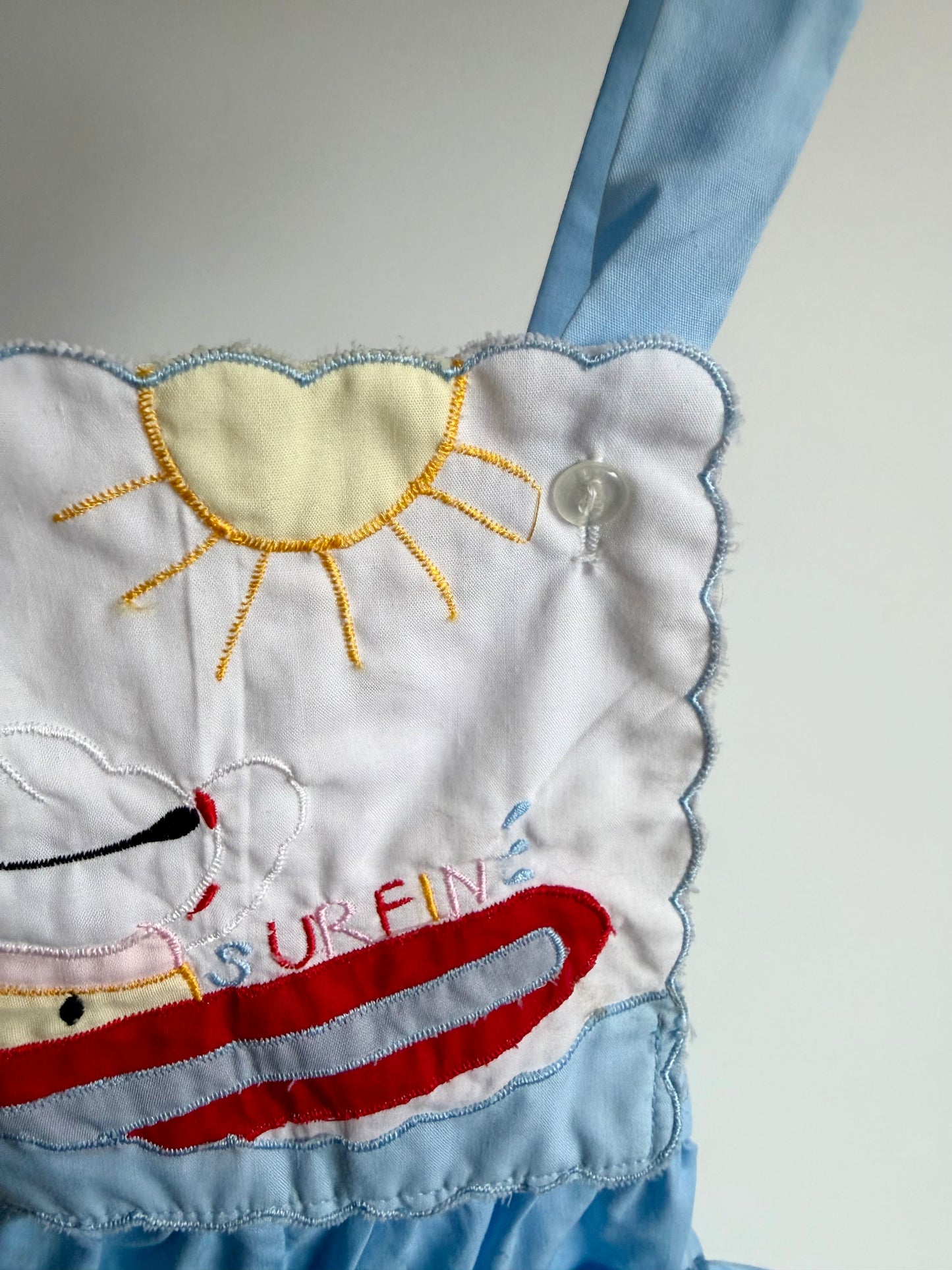 Vintage Blue "Surfin" Overalls + Hat Set / 18-24m