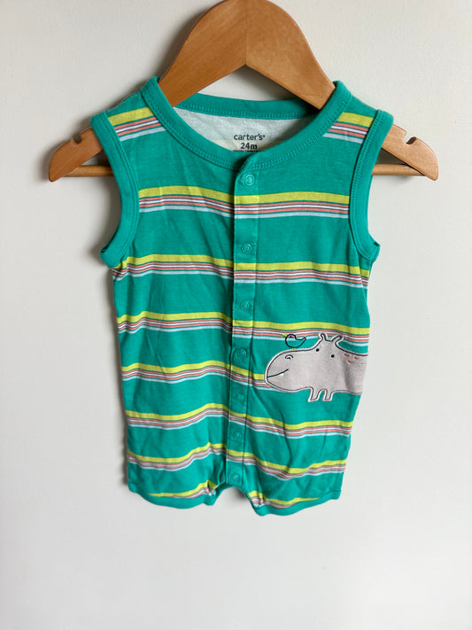 Striped Hippo Romper / 24m