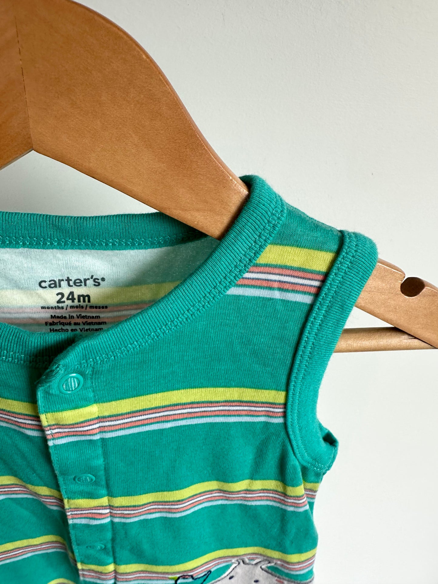 Striped Hippo Romper / 24m