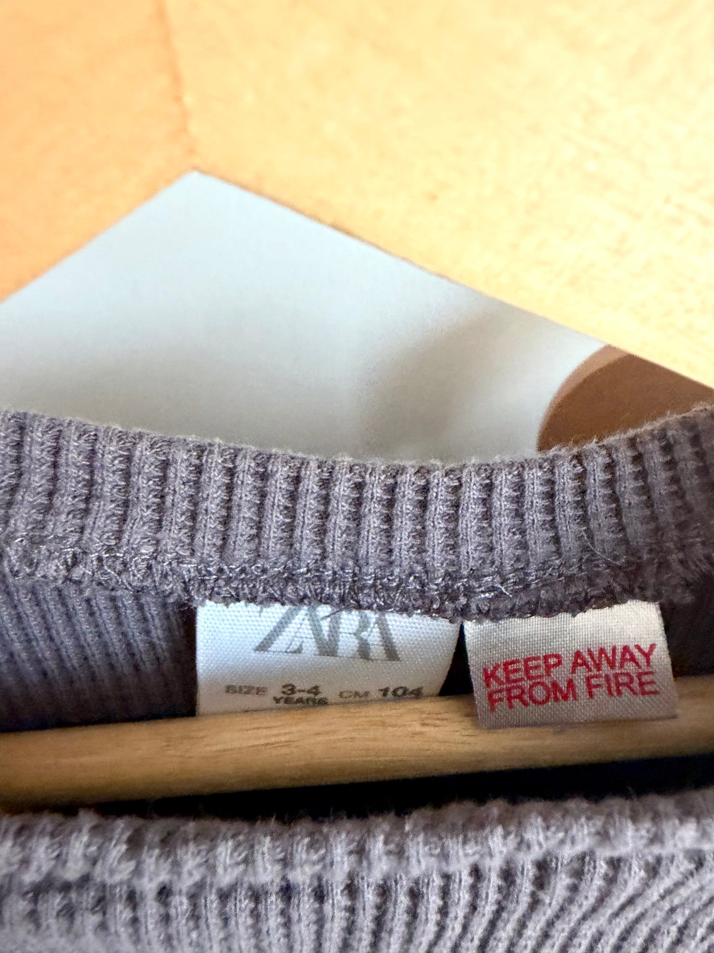 Zara Taupe Waffle Knit Long Sleeve + Pants Set / 3-4 years