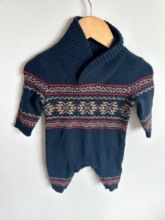 Navy Knit Jumpsuit / 3-6m