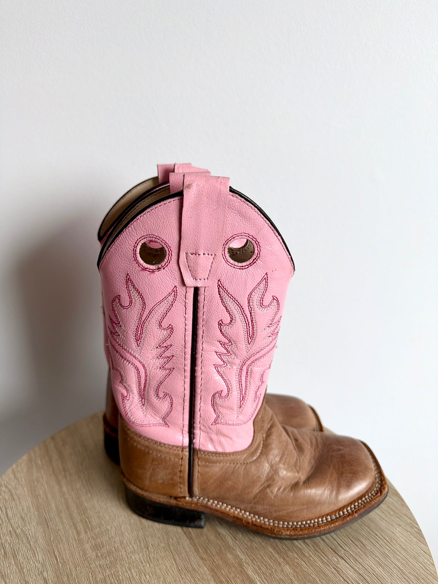 Old West Square Toed Pink Cowboy Boots / 10-12 Toddler
