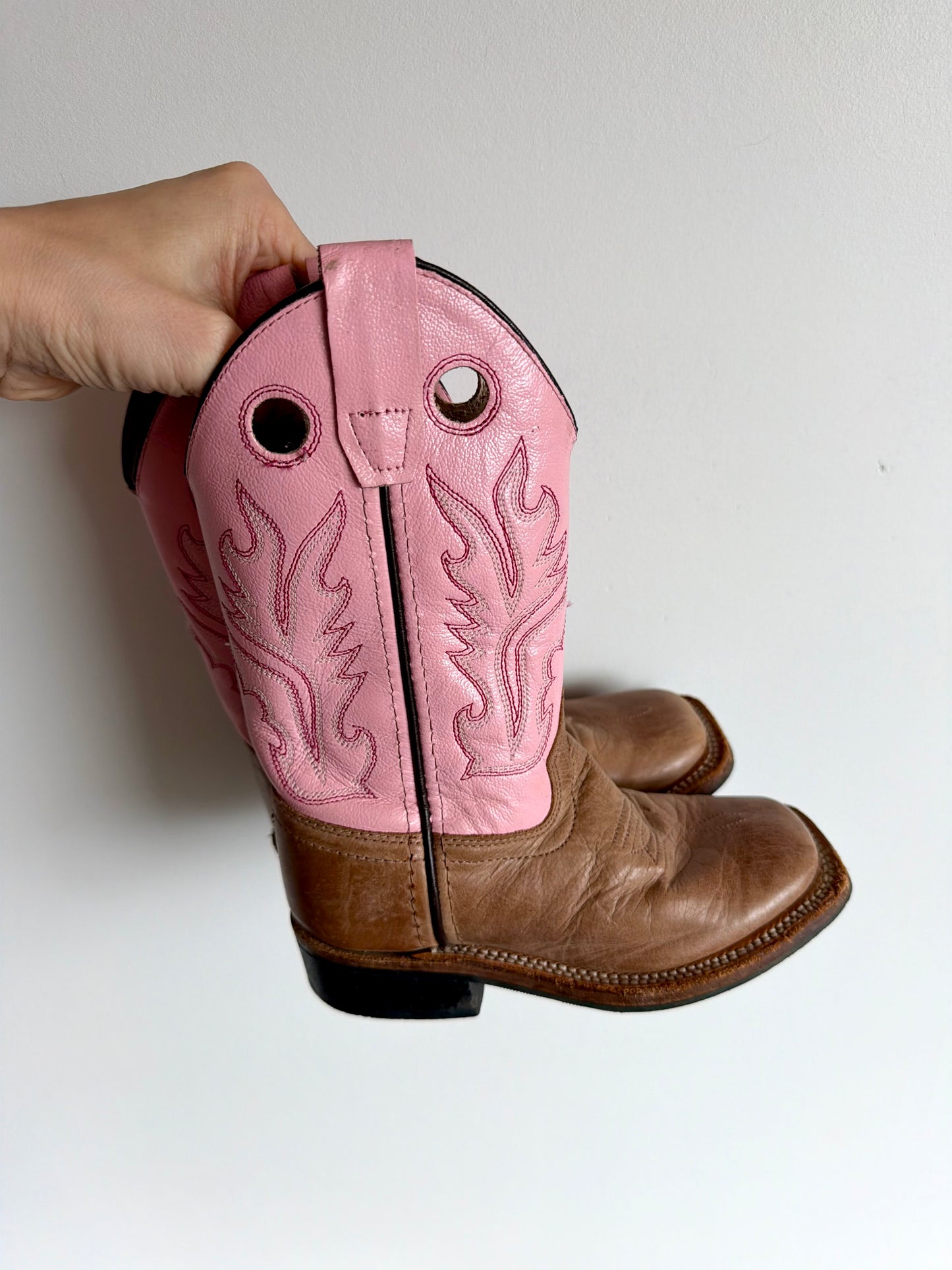 Old West Square Toed Pink Cowboy Boots / 10-12 Toddler