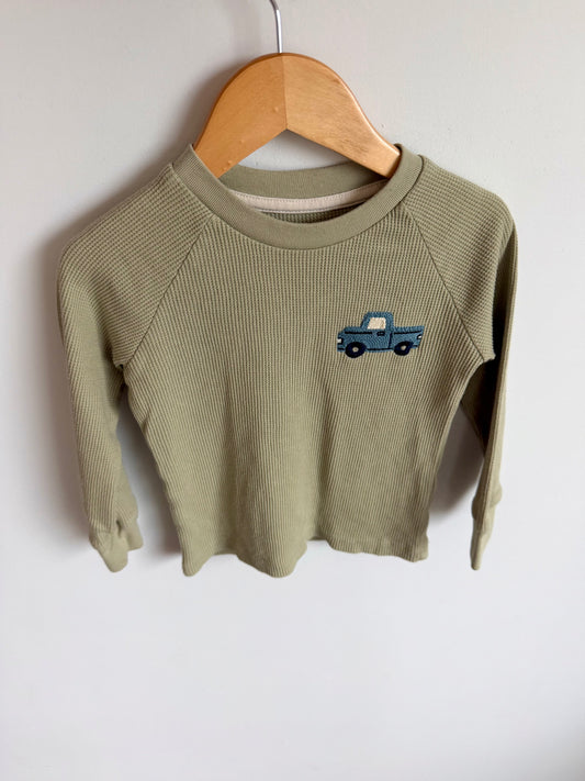 Sage Waffle Knit Truck Long Sleeve / 3T