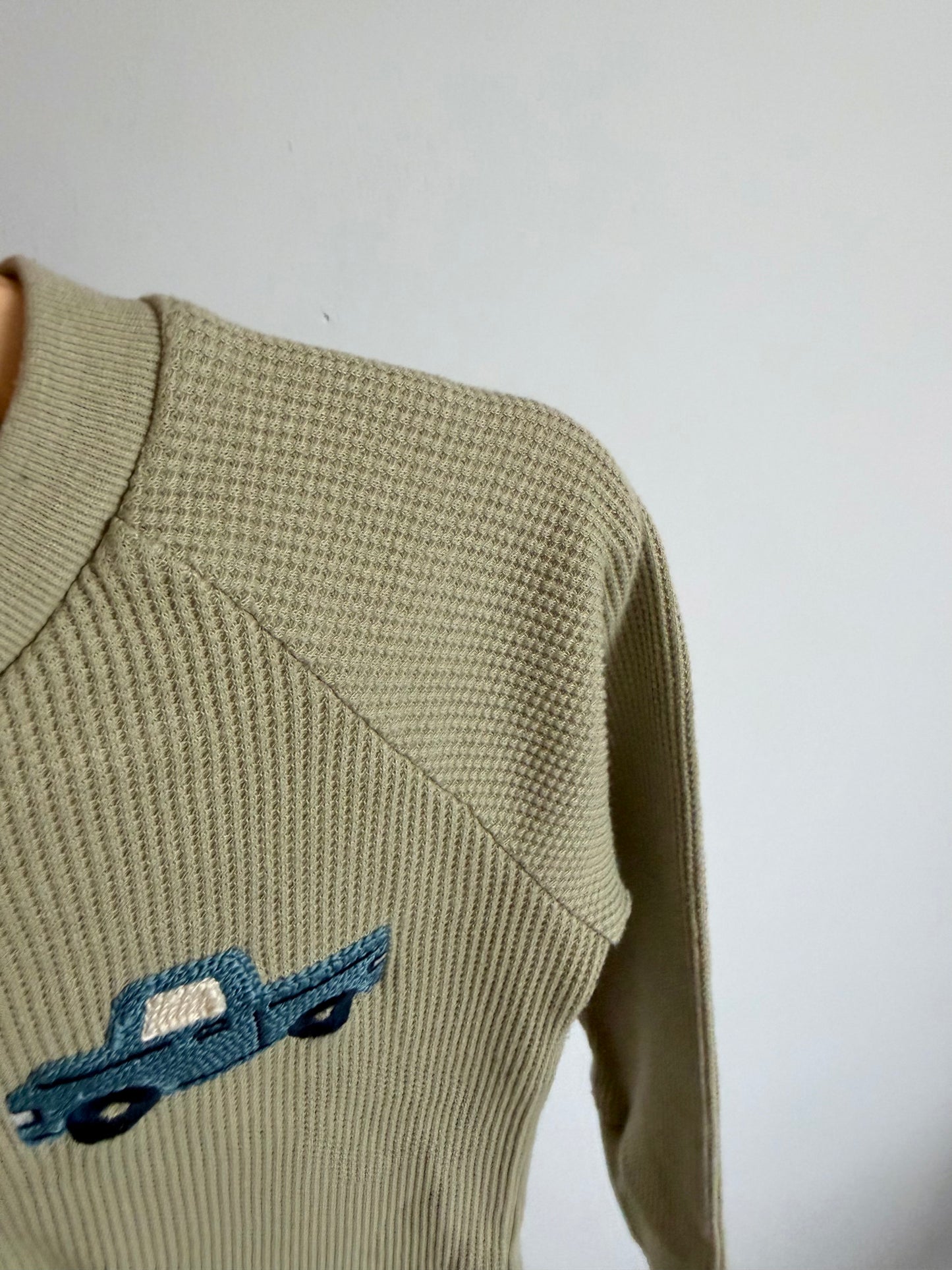 Sage Waffle Knit Truck Long Sleeve / 3T