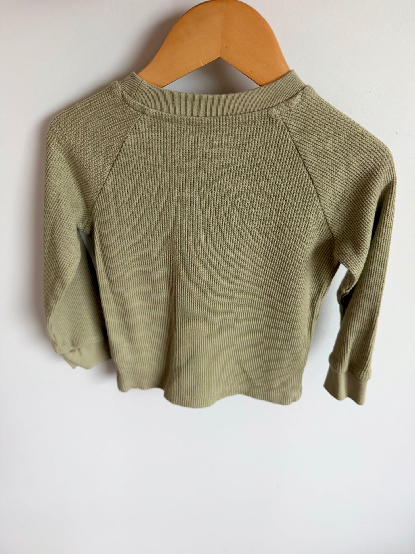 Sage Waffle Knit Truck Long Sleeve / 3T