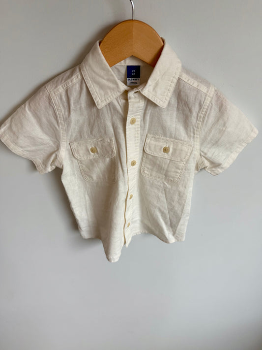 White Button Up T-shirt / 2T