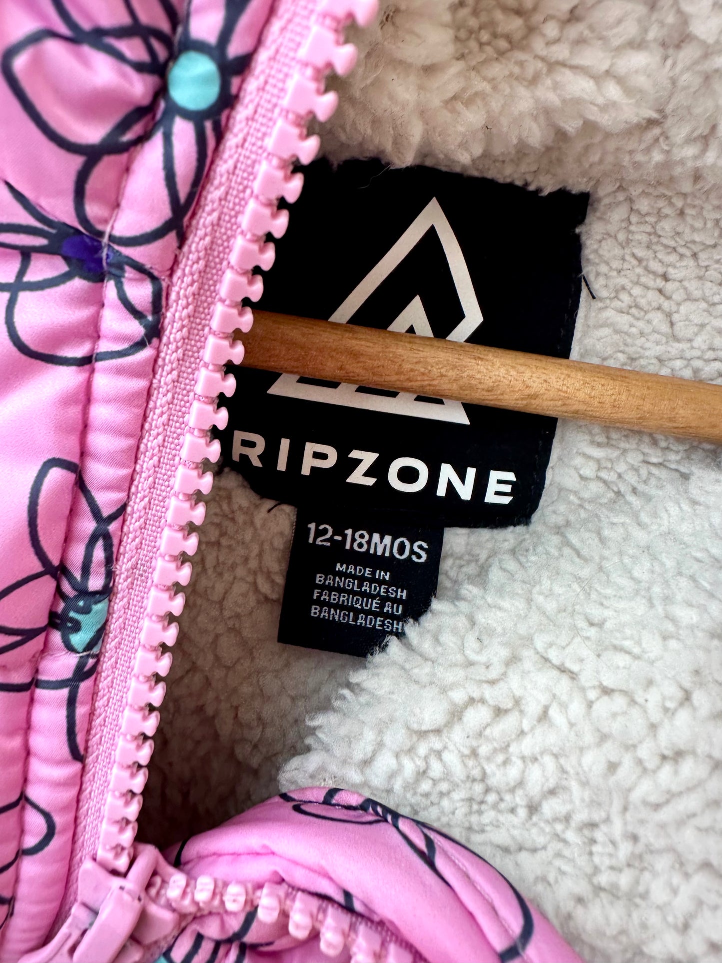 Ripzone Pink Daisy Sherpa LIned Bunting Suit  / 12-18m