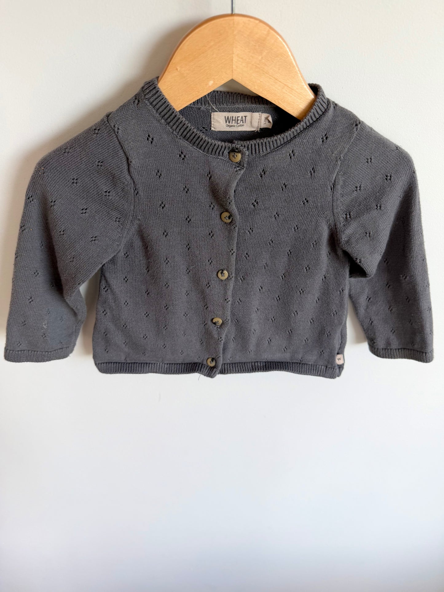 Wheat Grey Organic Cotton Cardigan / 12m