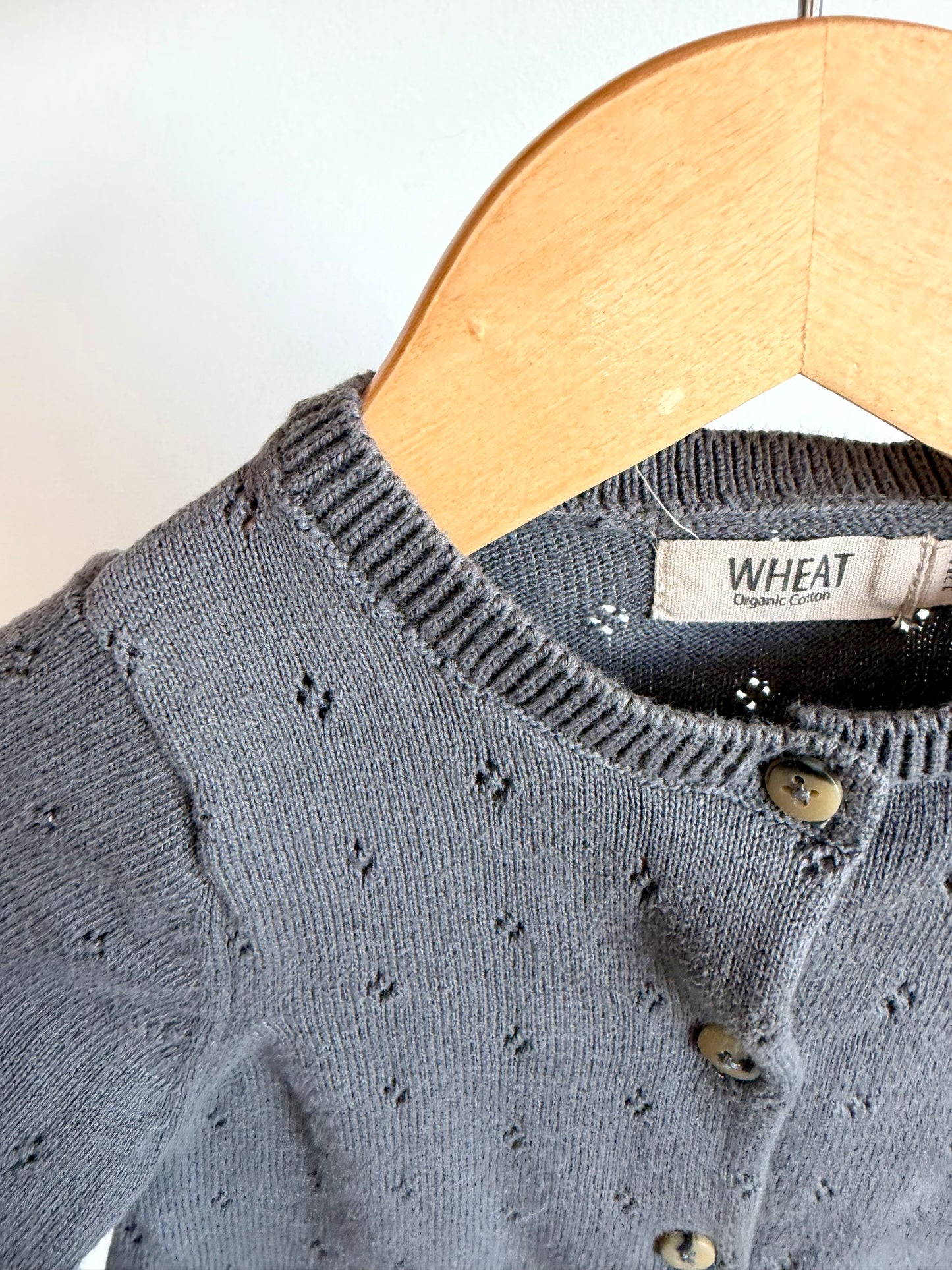 Wheat Grey Organic Cotton Cardigan / 12m