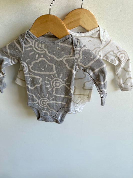 White + Grey Cloud Smile Bodysuits (2) / 0m