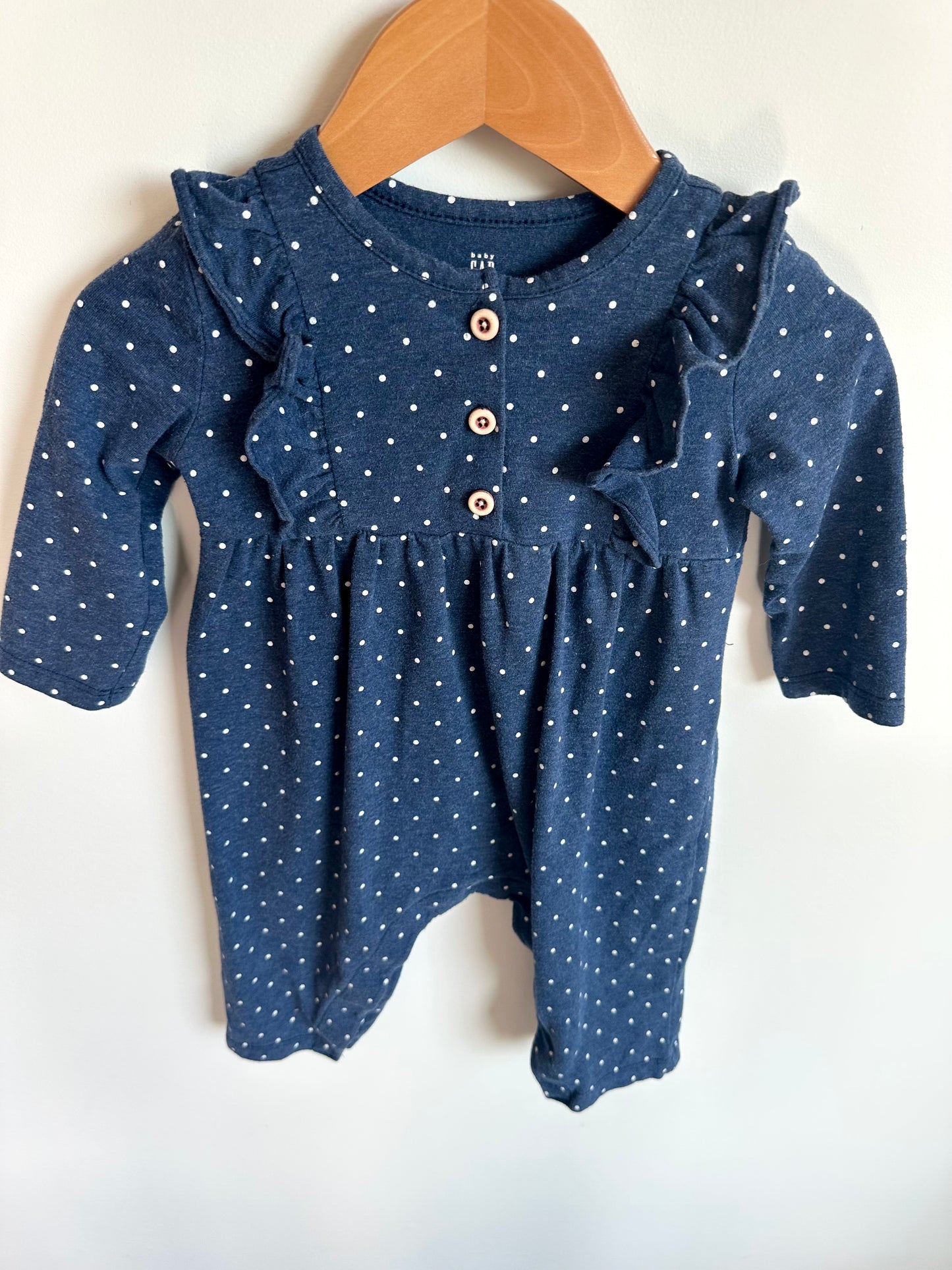 Gap Blue Ruffle Dotted Jumpsuit / 6-12m