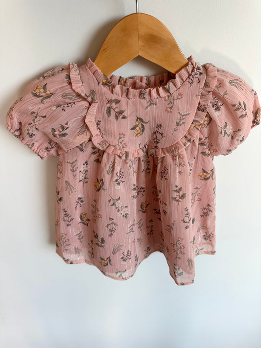 Pink Floral Ruffle Dress / 12m
