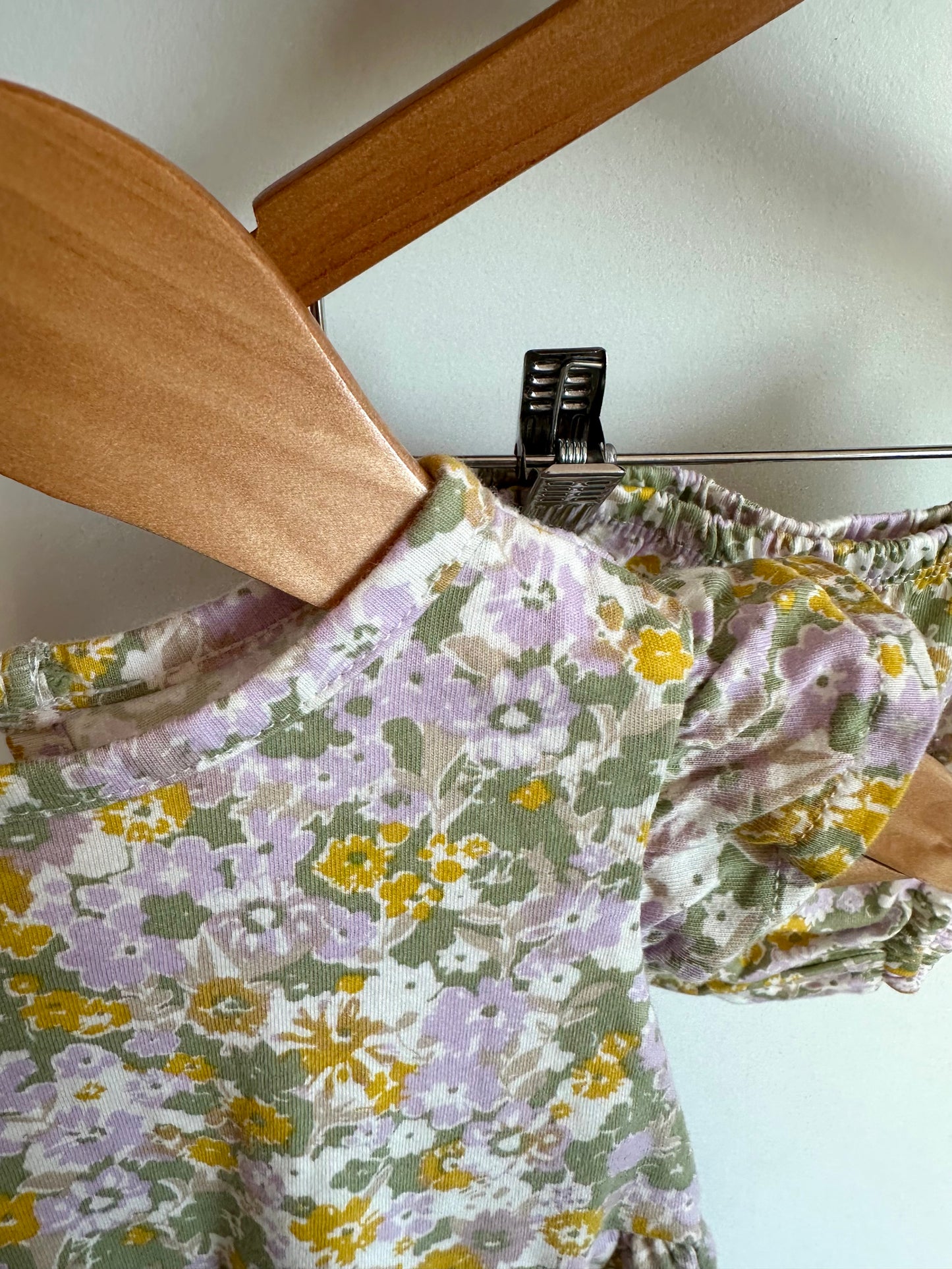 Purple + Green Floral Dress + Bloomers Set / 12m