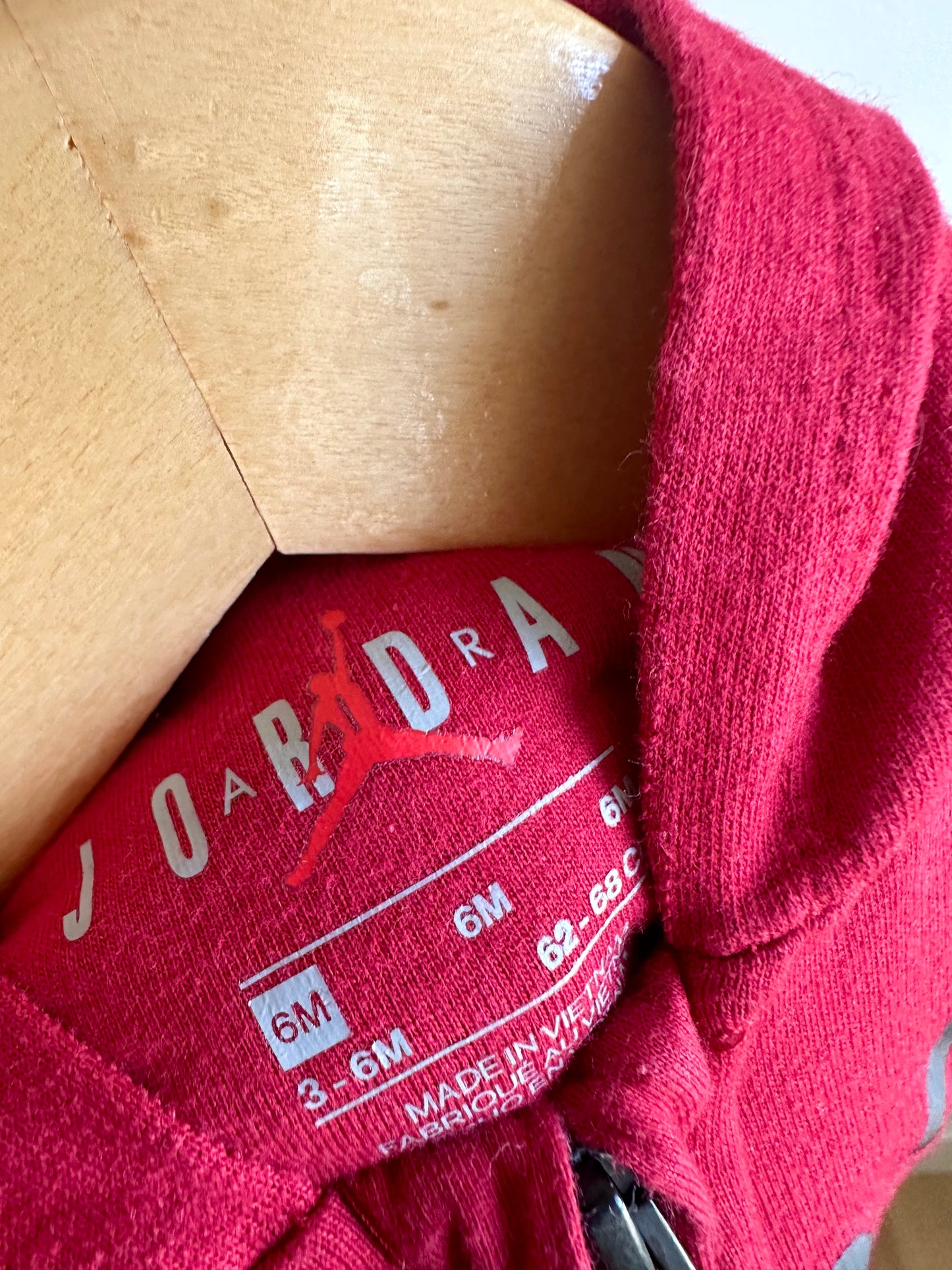 Red Air Jordan Hood Jumpsuit / 6m
