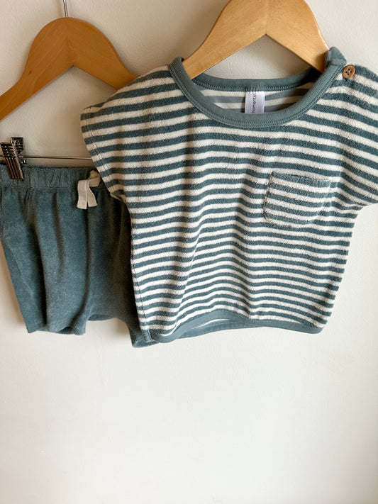 Soft Knit Terry Striped Tee + Shorts Set / 18-24m