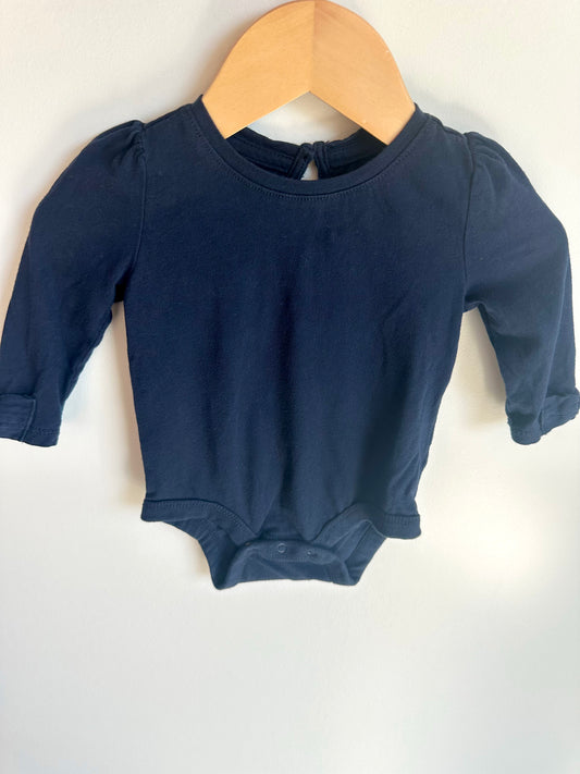 Navy Bow Cuff Bodysuit / 3-6m