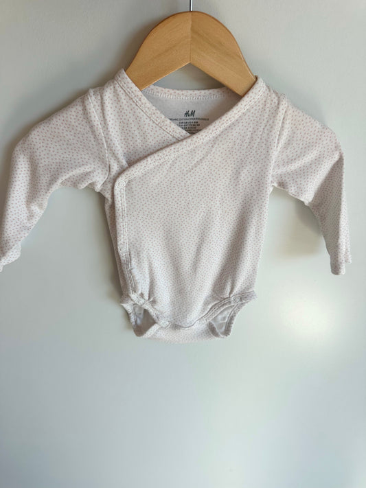 H&M Organic Cotton Pink Speckled Long Sleeve Bodysuit / 4-6m