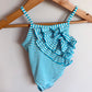 Striped Aqua Ruffle Swim Suit / 12-18m