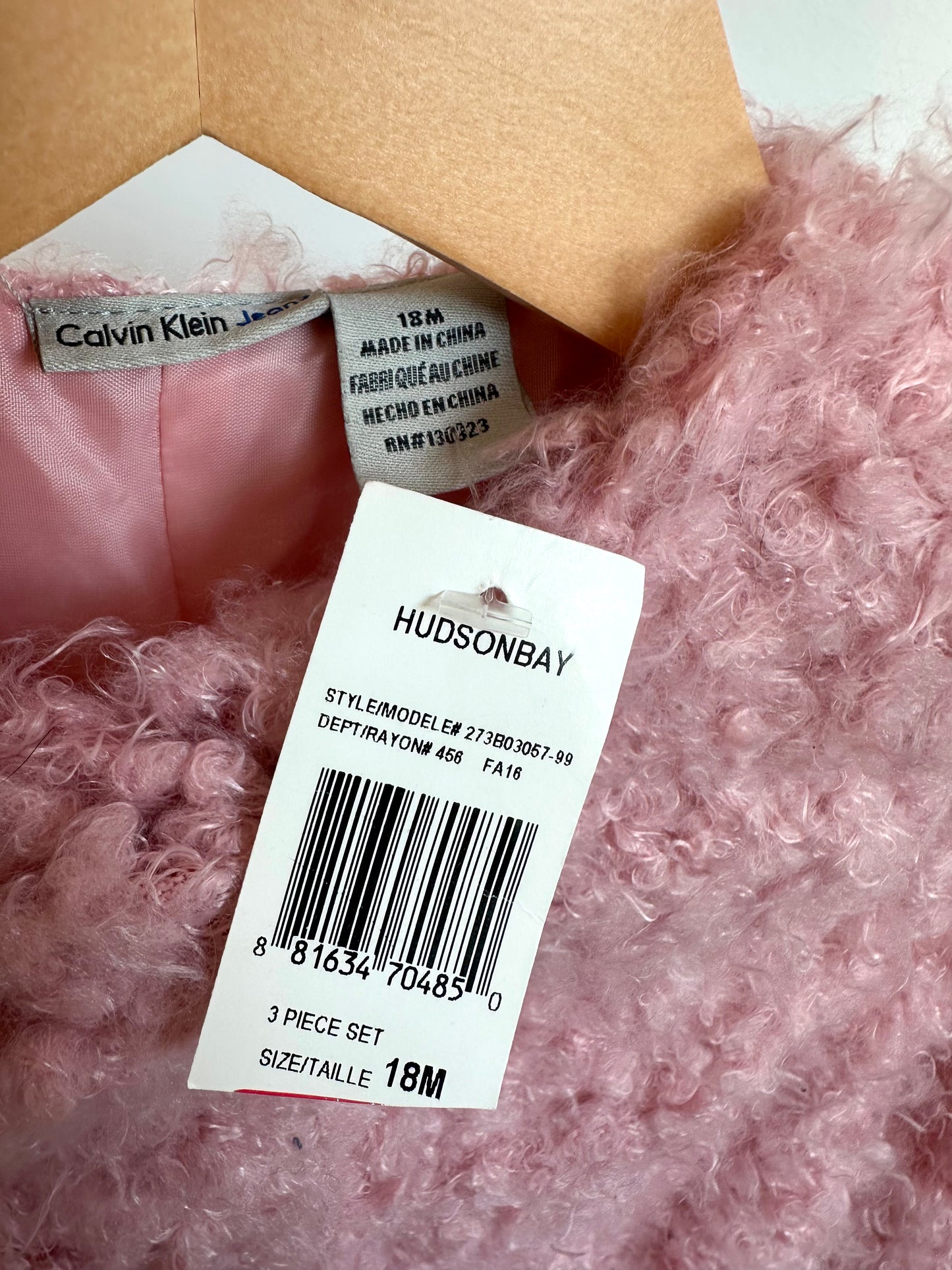 CK Pink Fuzzy Coat (With Tags) / 12-18m